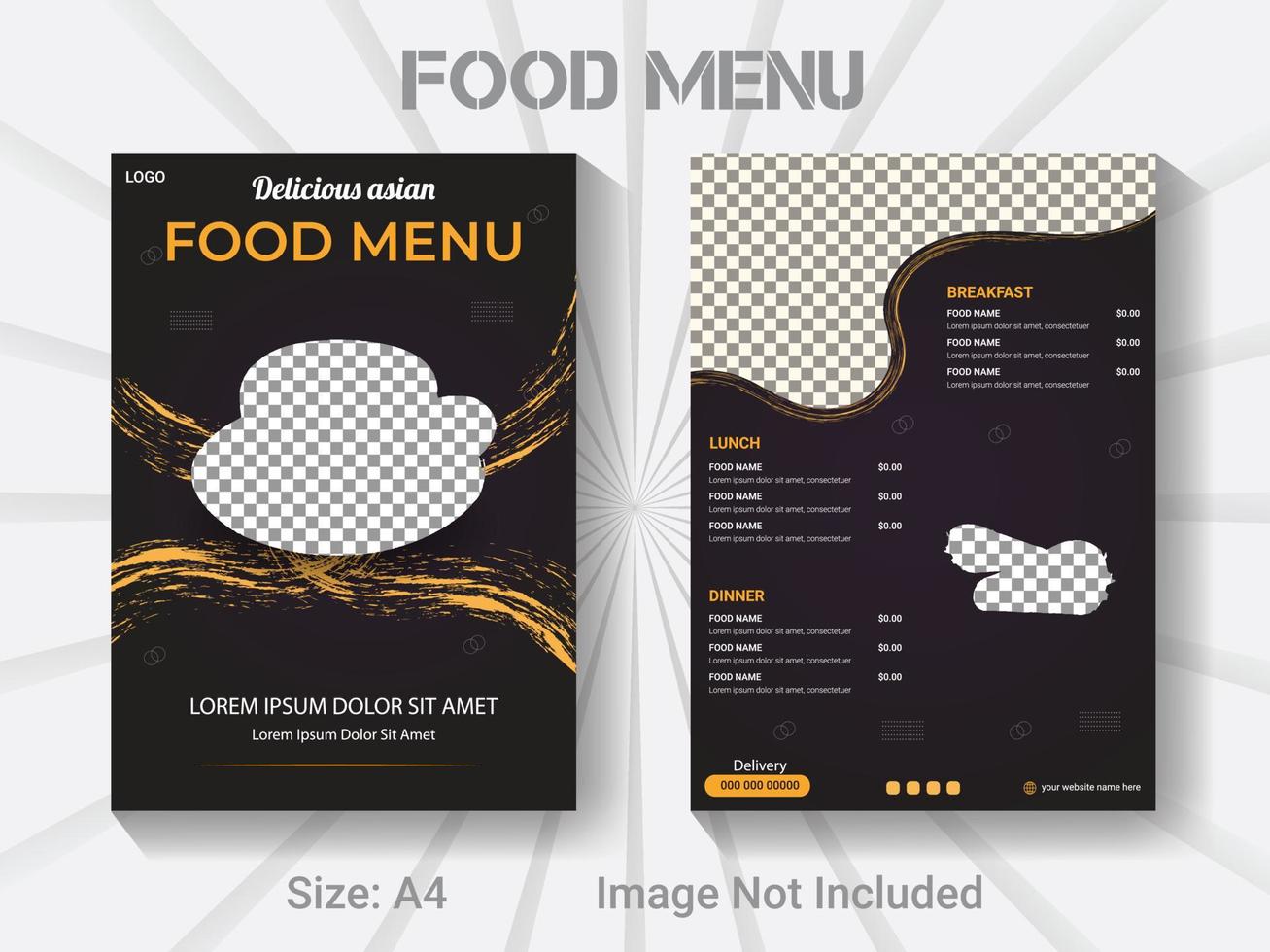 A4 size bifold brochure restaurant food menu template. vector modern food design layout.