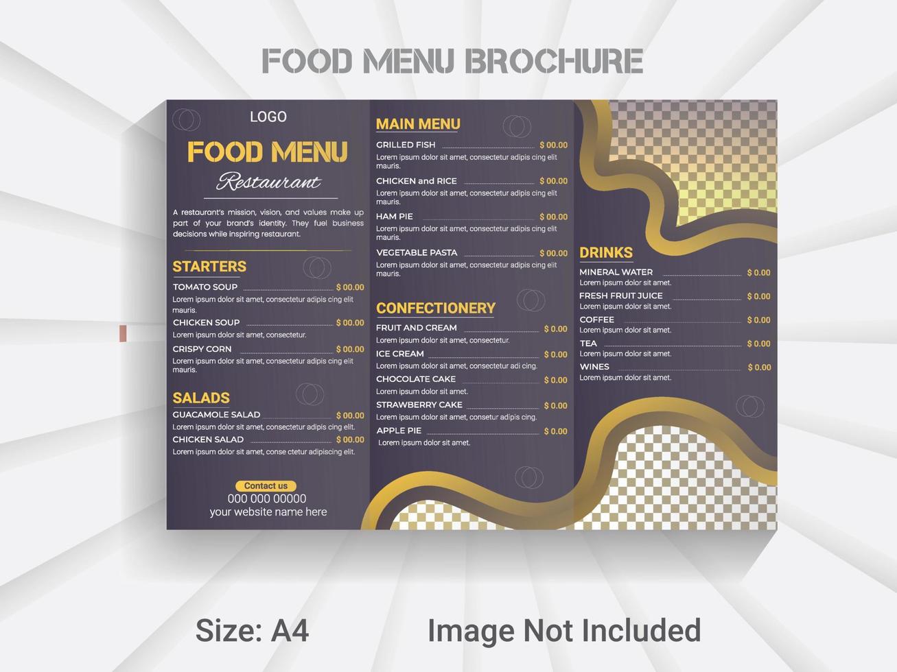 tríptico folleto nuevo año comida menú modelo. moderno vector restaurante menú diseño disposición.