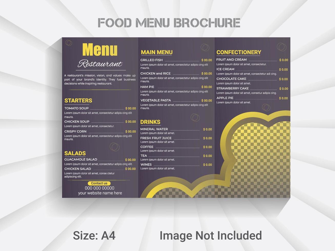 tríptico folleto nuevo año comida menú modelo. moderno vector restaurante menú diseño disposición.