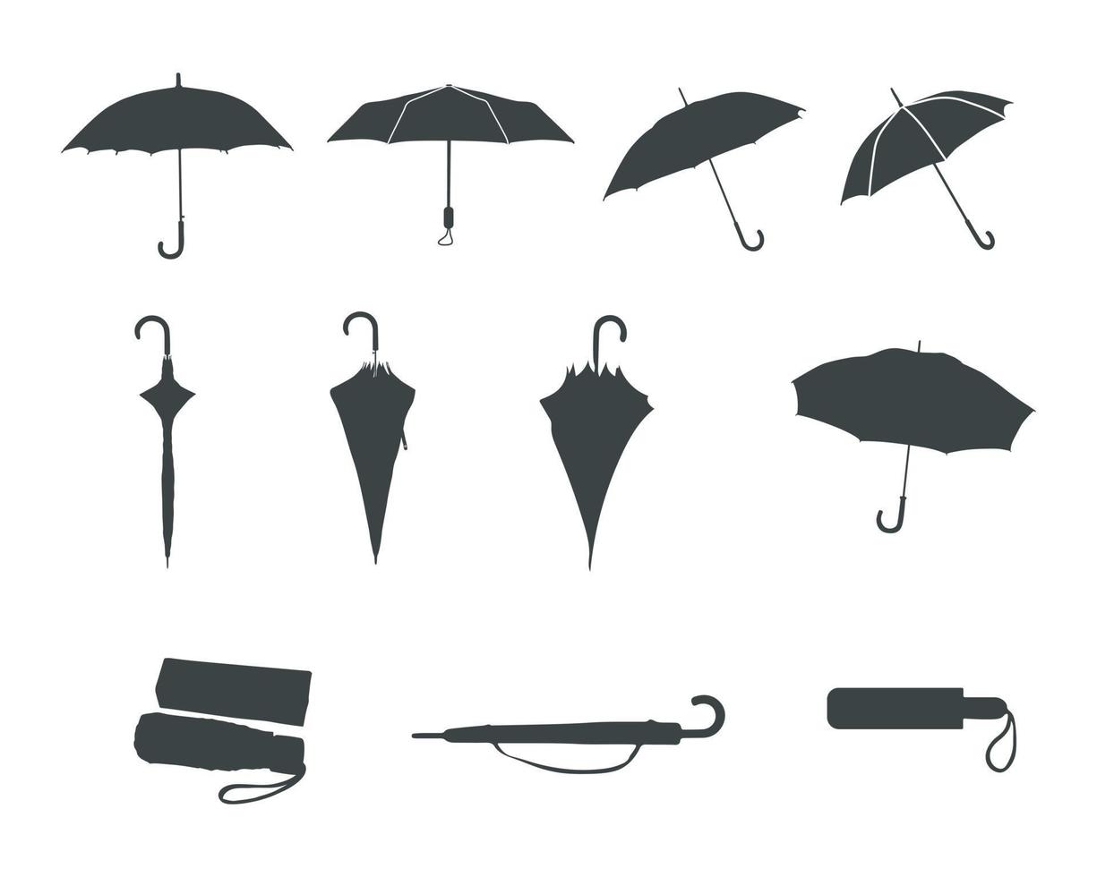 siluetas de sombrillas, paraguas silueta conjunto vector