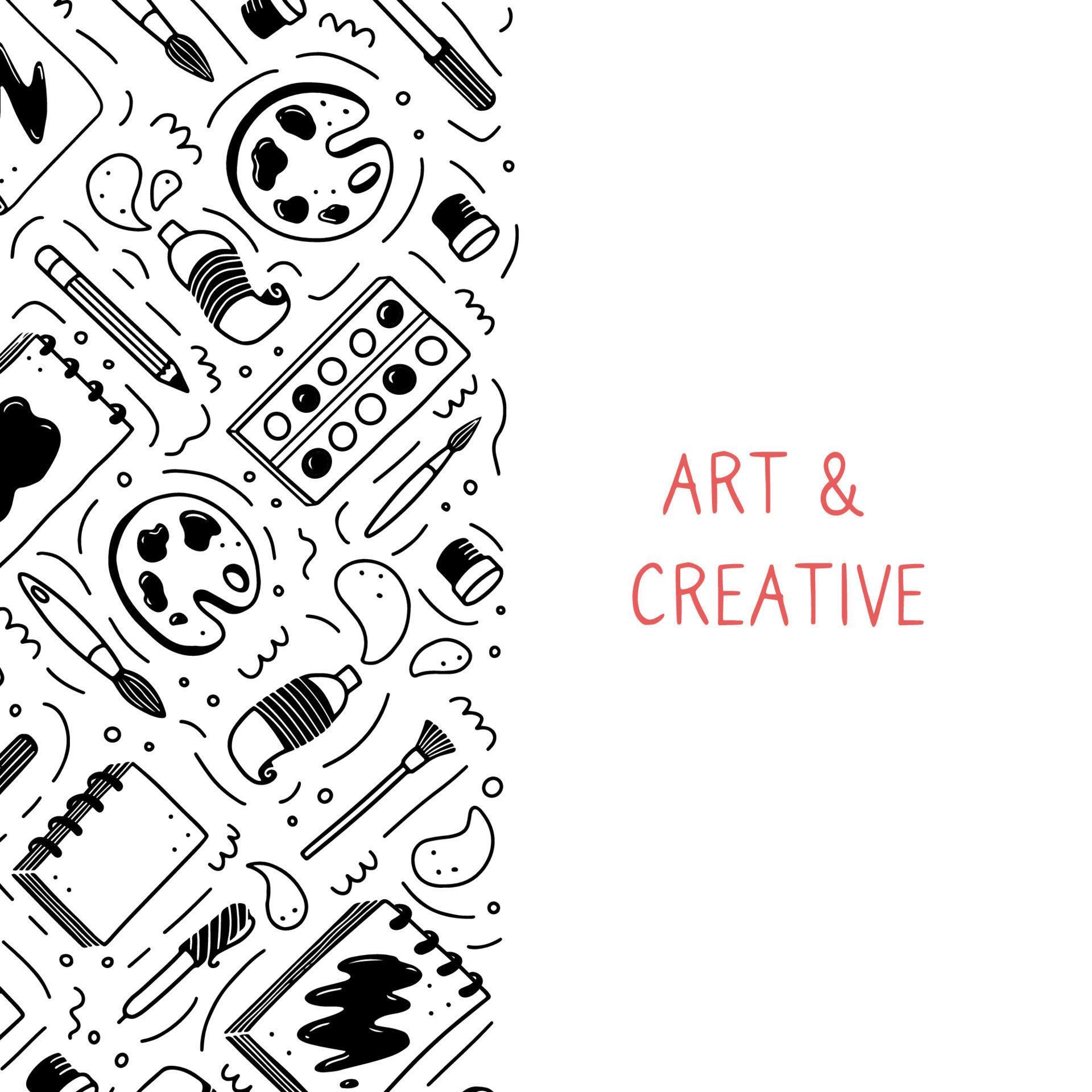 Hand drawn set of creatives, visual art themes doodle element. Vector