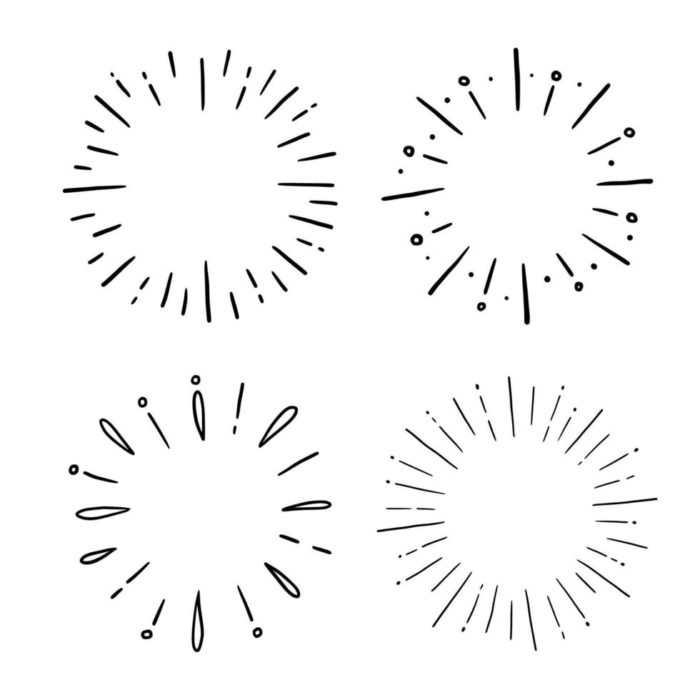 Doodle circle sunburst, sparkle ray set. vector