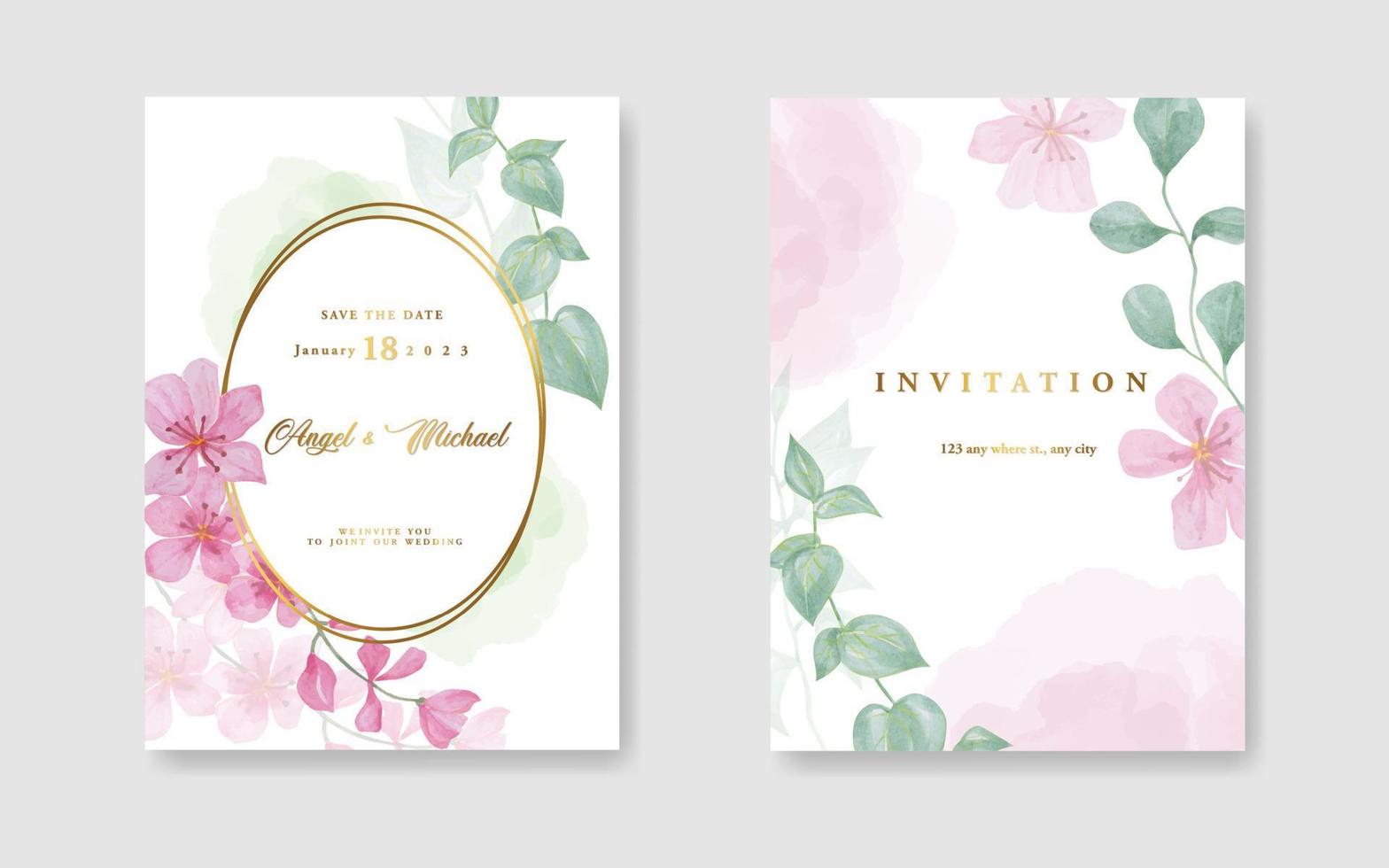 Luxury wedding invitation card background with golden line art flower and botanical leaves, Organic shapes. vector