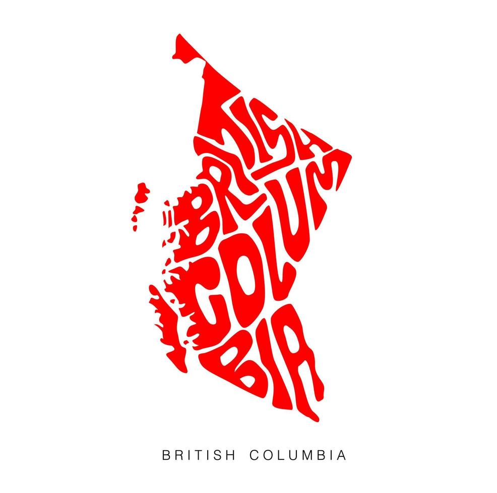 British Columbia Map typography in red color. State British Columbia lettering map art. vector