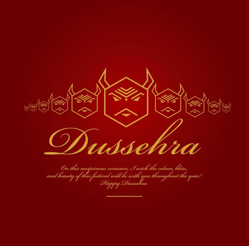 Happy dussehra greetings in golden text. Hexagon Ravan illustration. vector