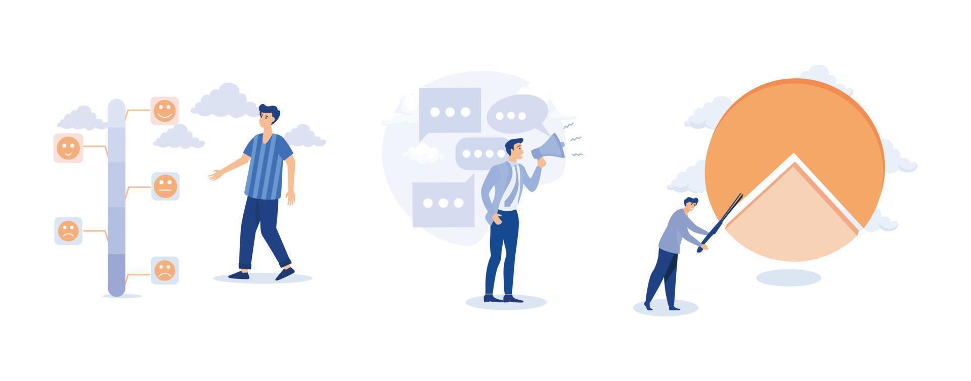 Customer feedback giving rating based on experience or quality from product and service.set flat vector modern illustration