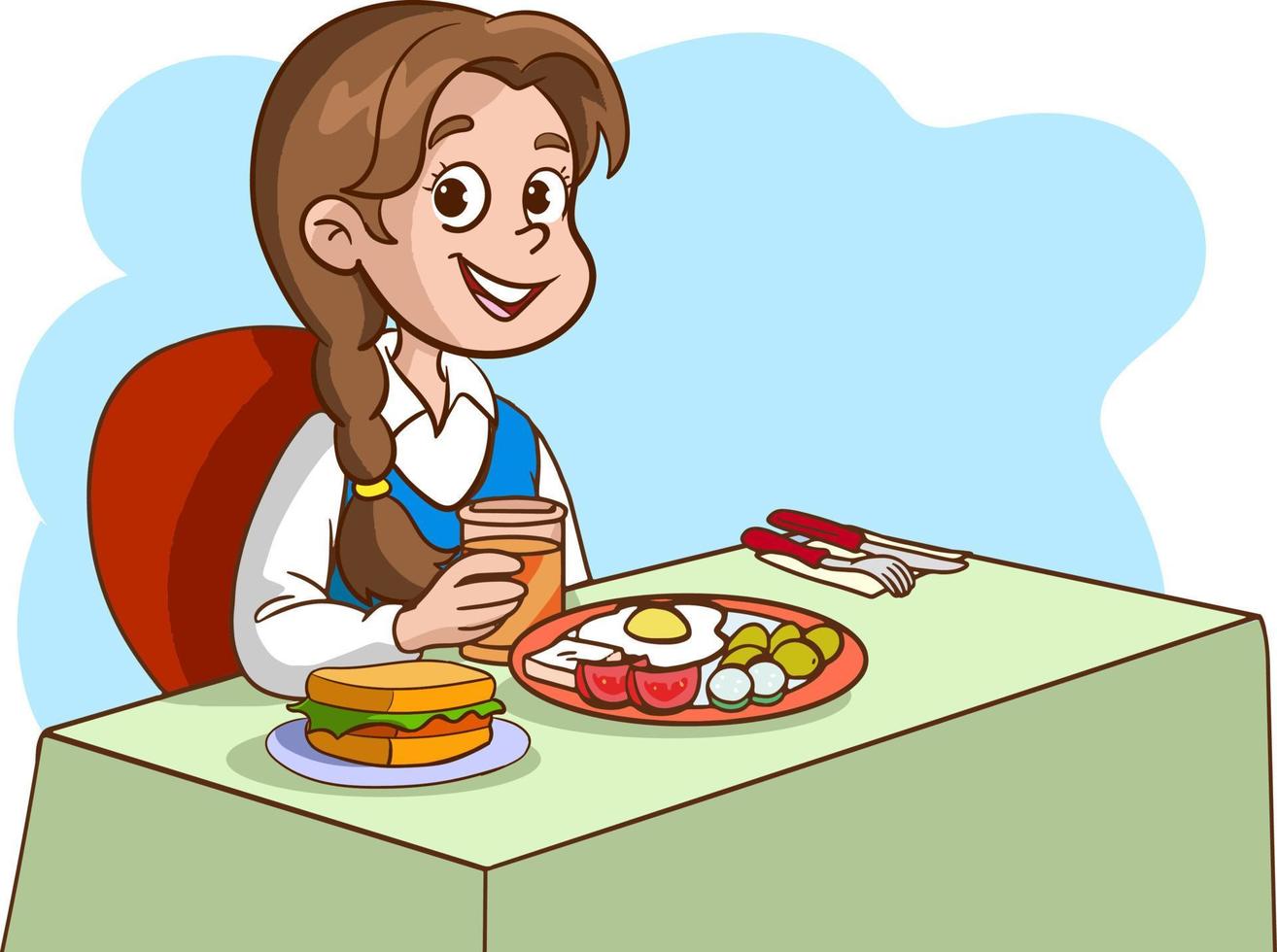 cute kids eating cartoon vector