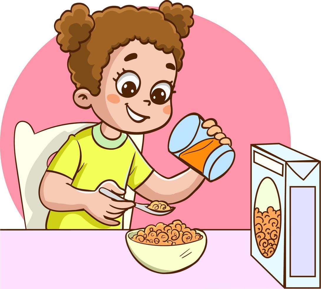 cute kids eating cartoon vector