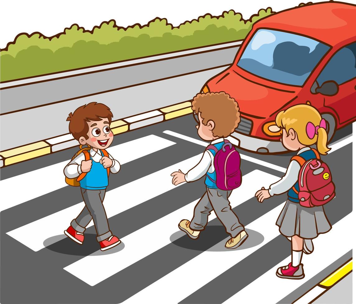 Child Learns Cross Road Pedestrian Crossing Traffic Rules Children