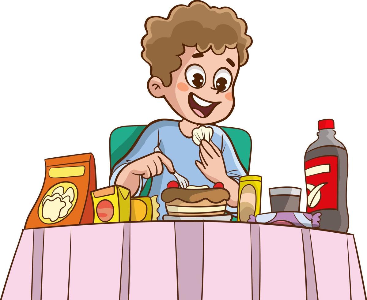 linda niños comiendo dibujos animados vector