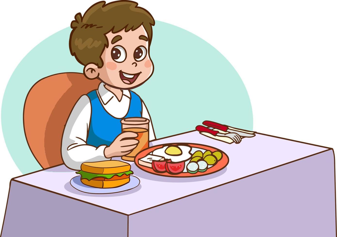 linda niños comiendo dibujos animados vector