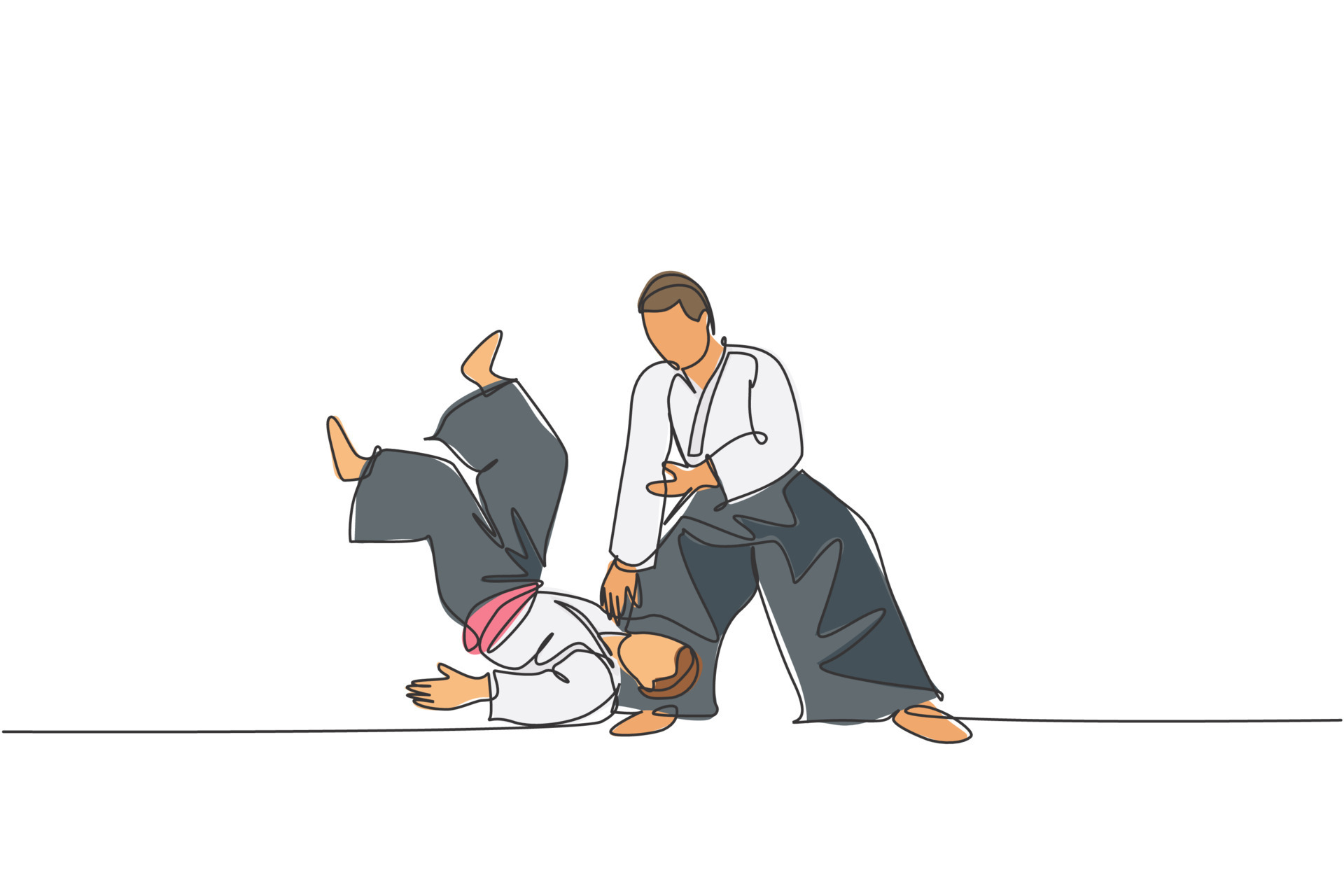 Single continuous line drawing of two young sportive men wearing kimono  practice throwing in aikido fighting technique. Japanese martial art  concept. Trendy one line draw design vector illustration 20291060 Vector  Art at
