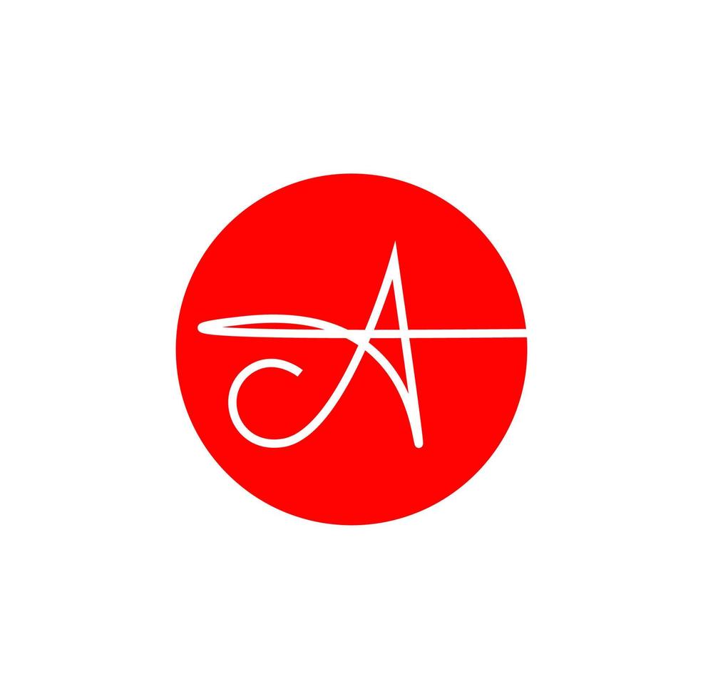 letter A calligraphy on red round. Comoany A Monogram. vector