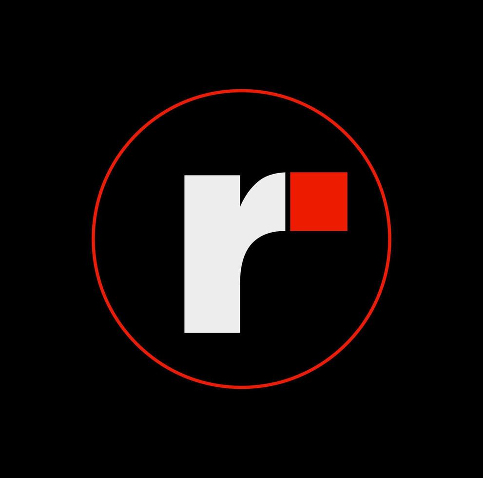 R with red square monogram. R on black background icon. vector