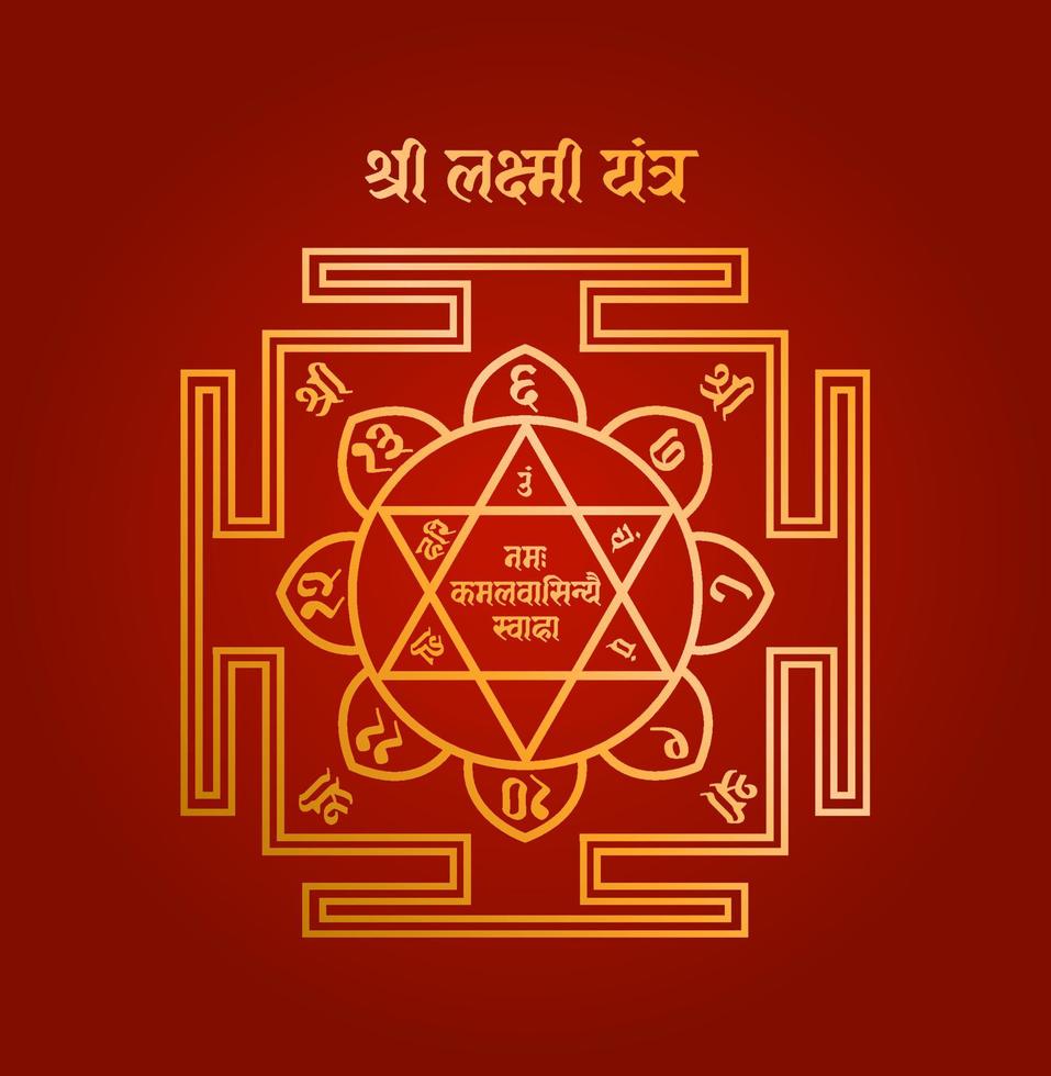 Shri lakshmi yantra vector on red background. lord Lakshmi worship drawing.
