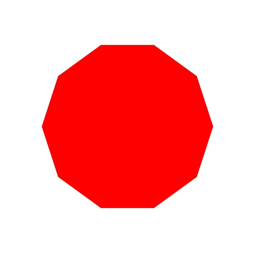 A red decagon vector icon. Red decagon on white background.