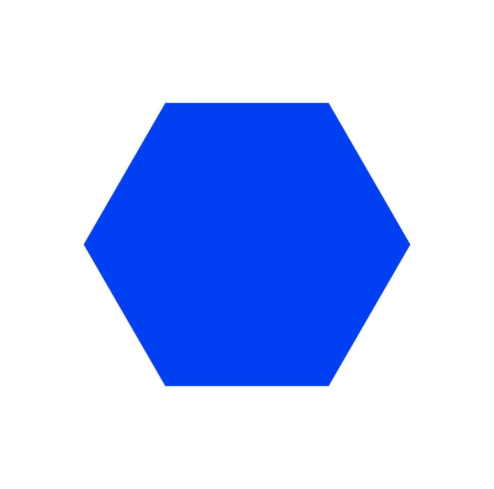 a blue solid hexagon icon. blue hexagon shape. vector