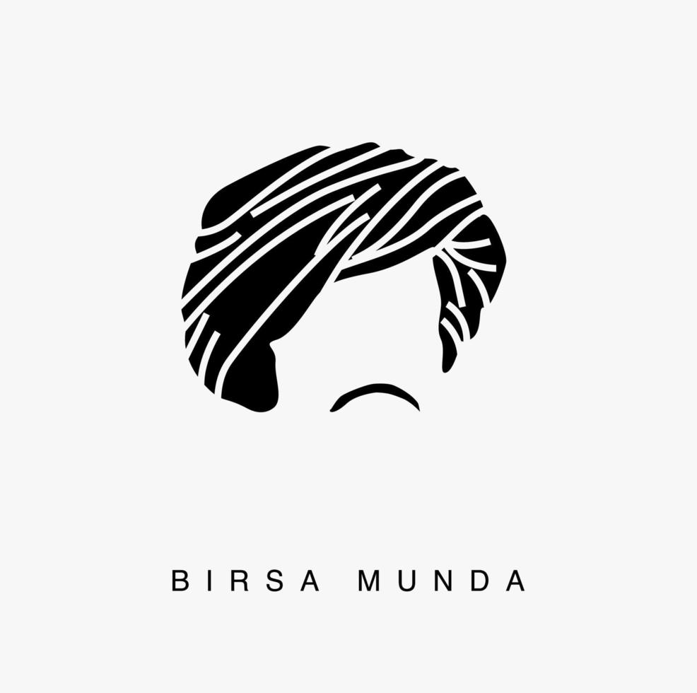 Birsa Munda Adivasi freedom fighter of India face pagdi icon. vector