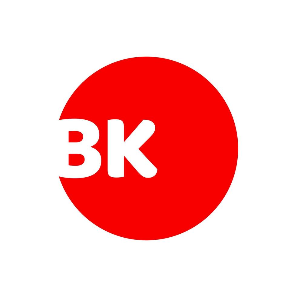 BK company name initial letters monogram. BK on Red dot. vector