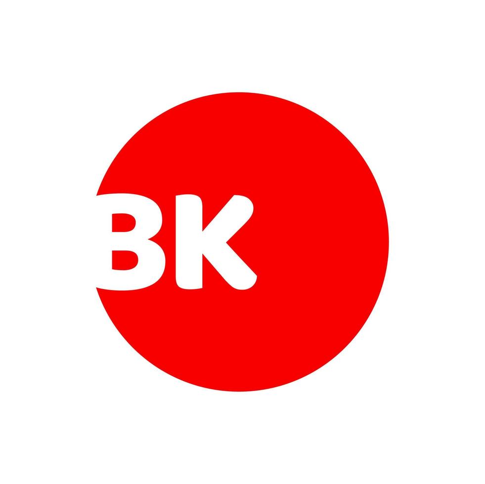 BK company name initial letters monogram. BK on Red dot. vector