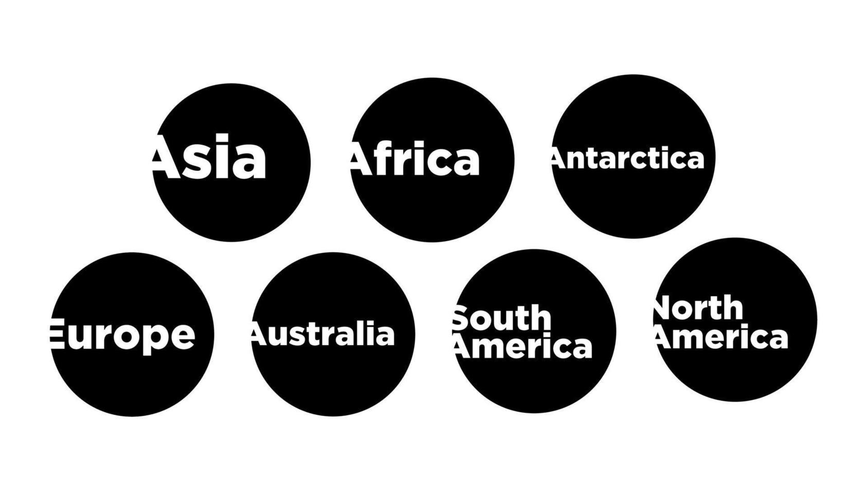 All seven continents typography on black round. seven continents lettering. vector