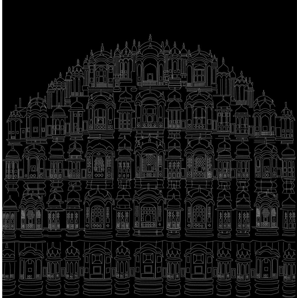 Hawa Mahal jaipur line drawing vector. Hawa Mahal line work vector