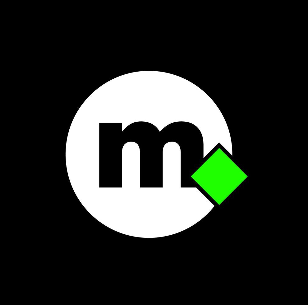 M company name with green pixel icon. M brand name. vector