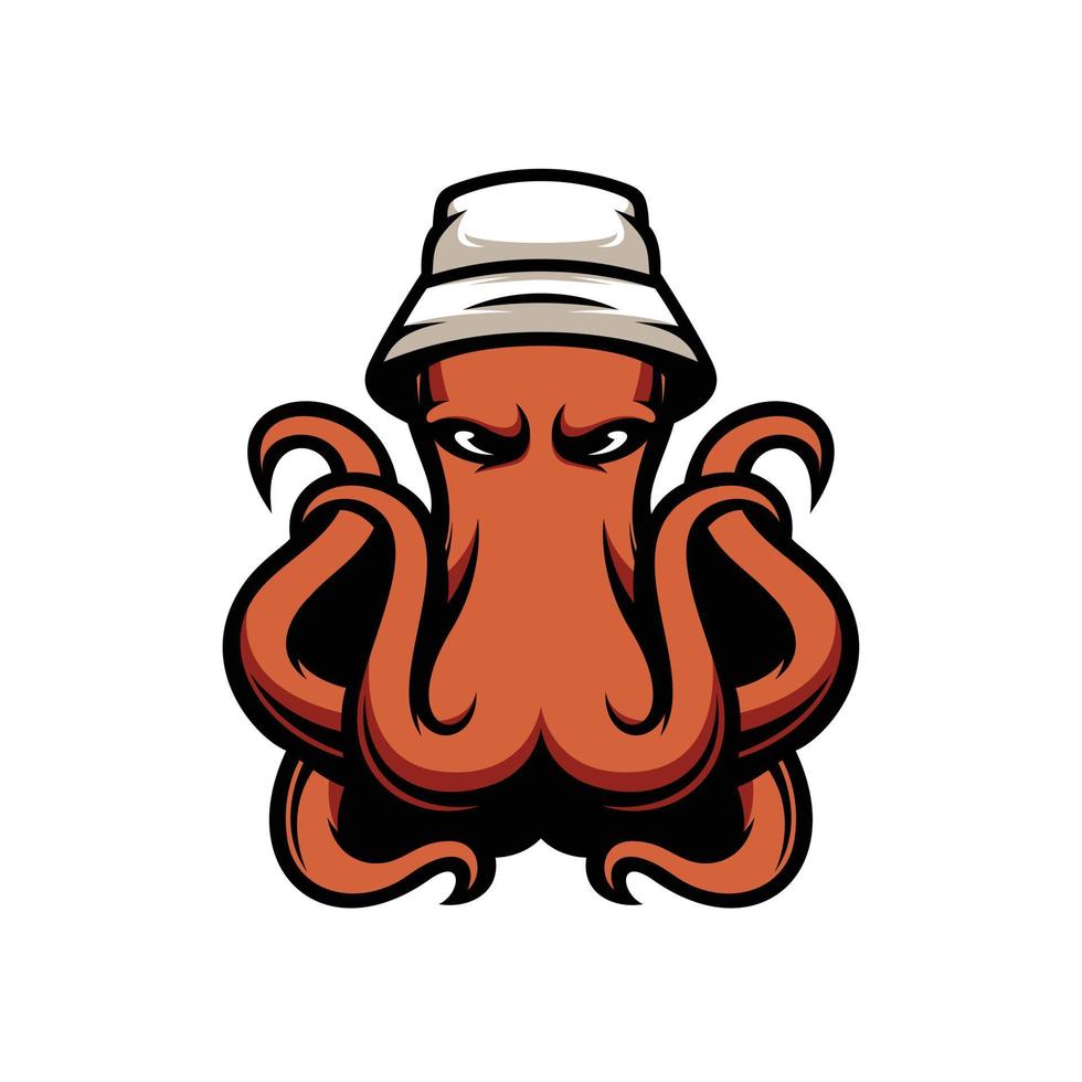 pulpo sombrero de copa mascota logo diseño vector