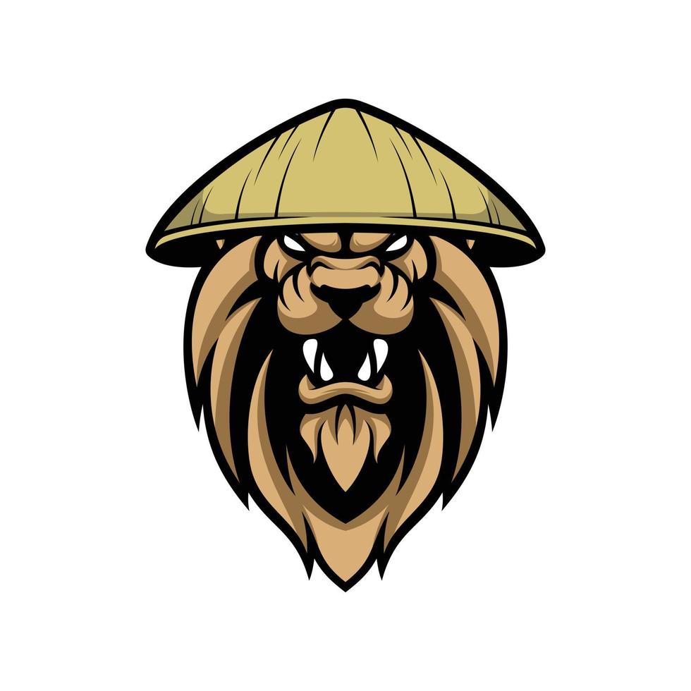 Lion Farmerhat Mascot Logo Design Vector