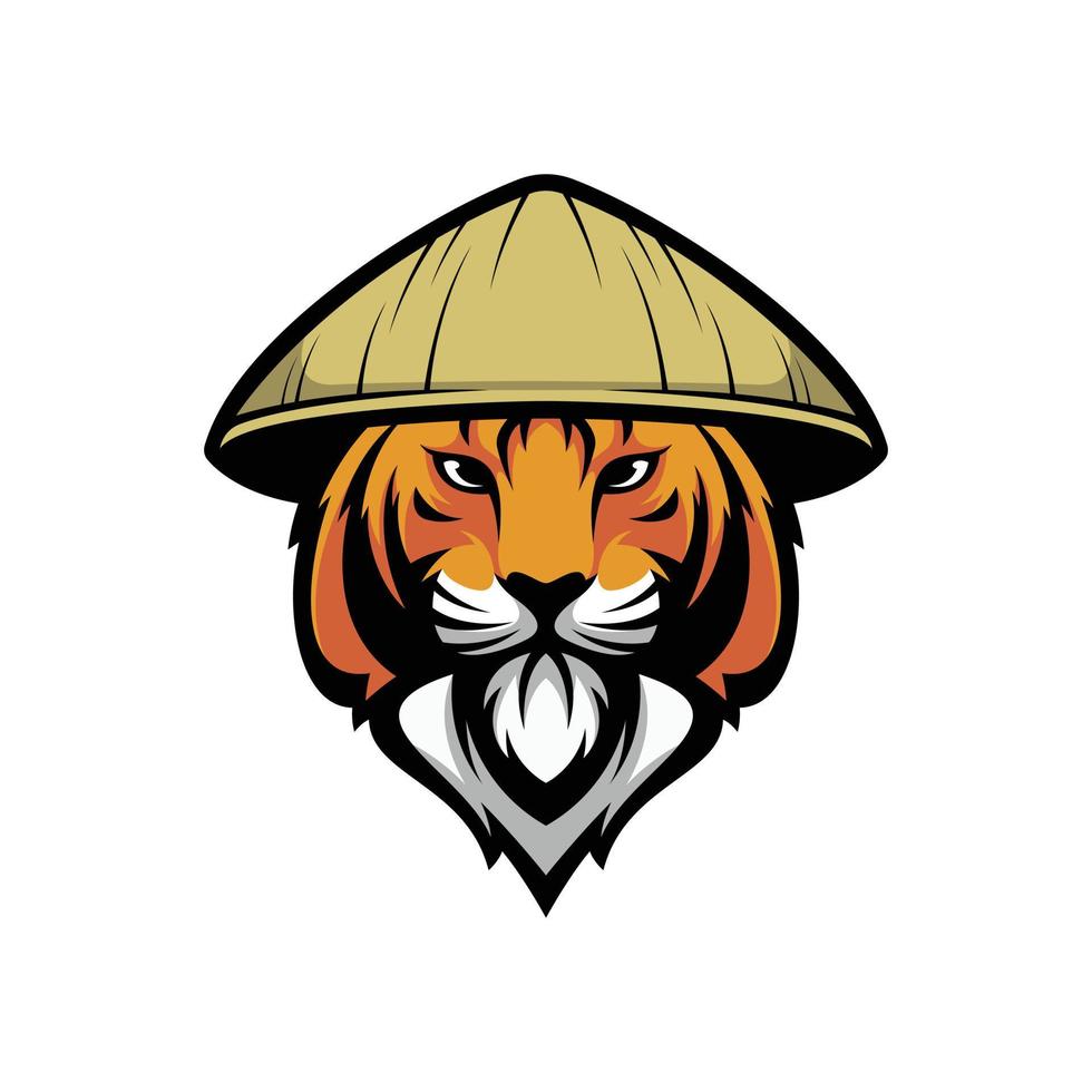 Tiger Farmerhat Mascot Logo Design vector