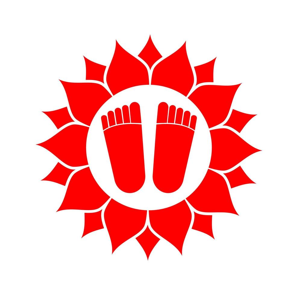 Lord Mahalaxmis red food frint on Lotus flower icon. Laxmis footprint. vector