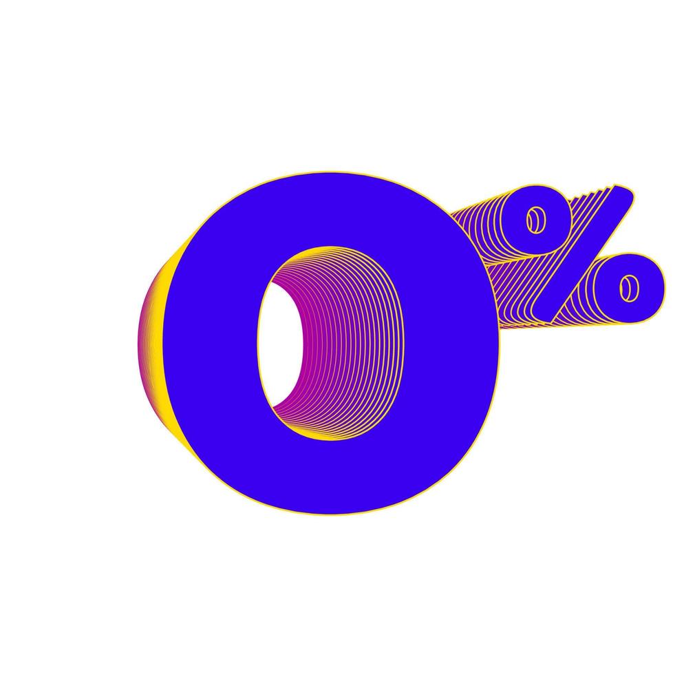 0 percent with 3d vector. zero typography. vector