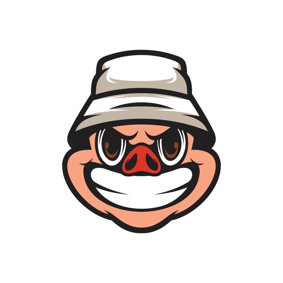 Pig Buckethat Mascot Design Vector