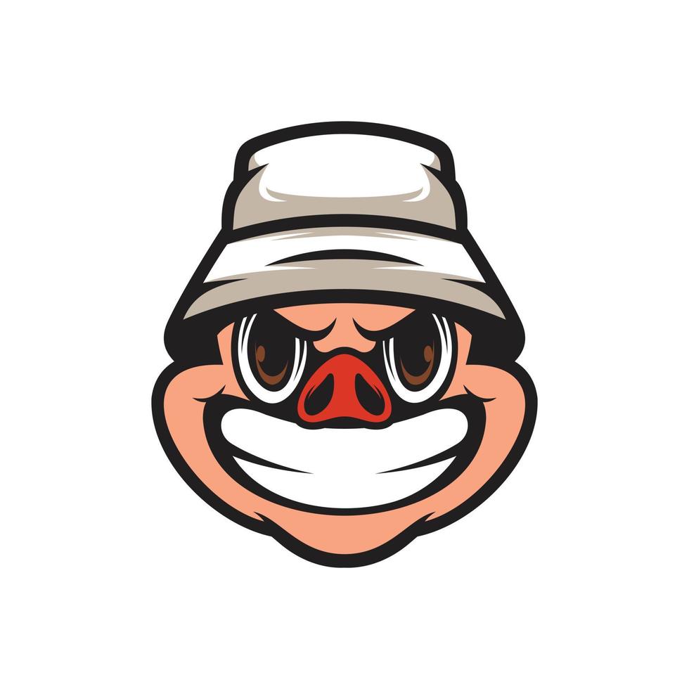 Pig Buckethat Mascot Design Vector