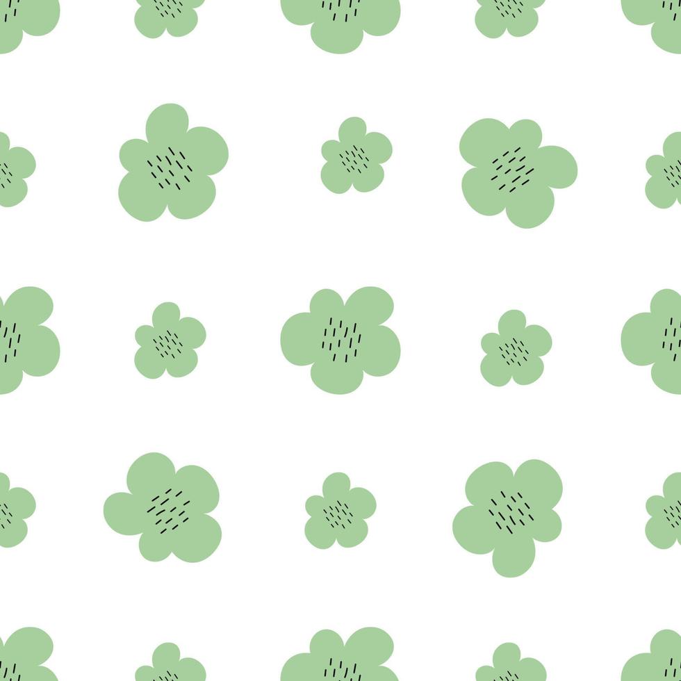Floral seamless vector pattern with flowers. Spring flora. Simple hand-drawn kids style. Pretty ditsy for fabric, textile, wallpaper. Digital paper in white background
