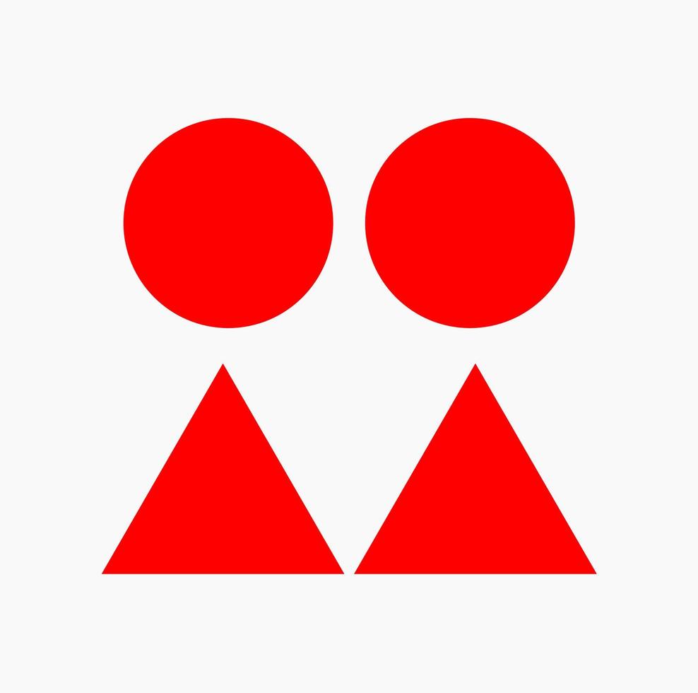 Two red round and two red triangle vector icon set.