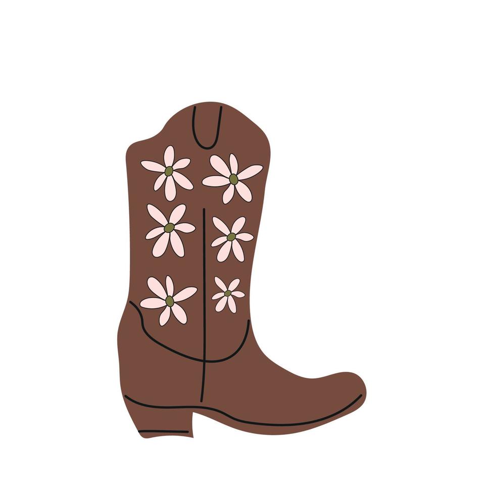 Cowboy boot with ornament. Wild west theme. Hand drawn colored trendy vector isolated illustration