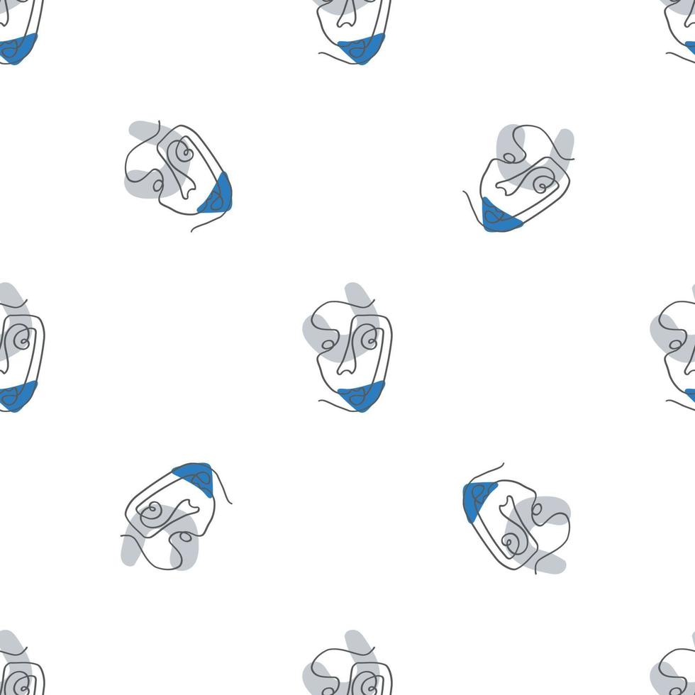 Surreal Faces One Line Seamless Pattern . Abstract Minimalistic Art design for print, cover, wallpaper, Minimal and natural wall art. Vector illustration on white background.