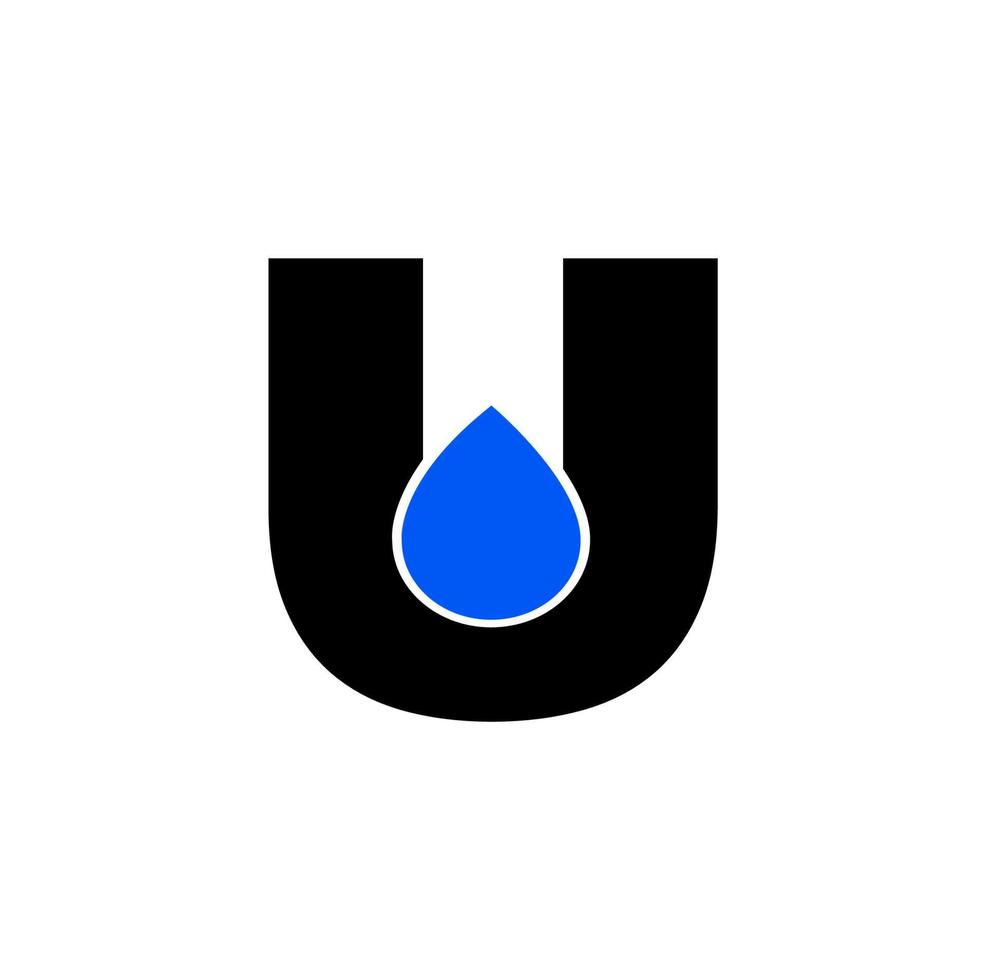 U letter with water drop icon. U brand name. vector