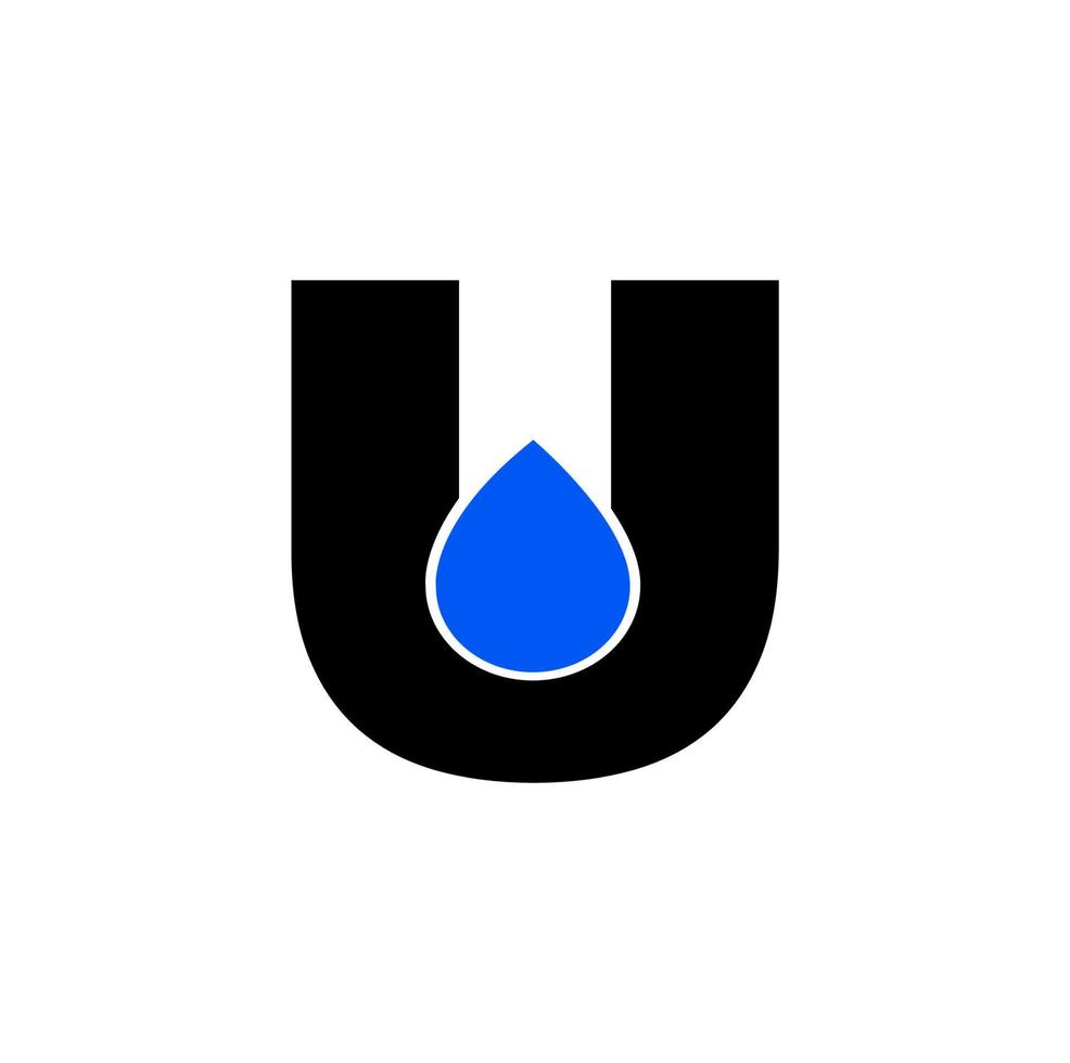 U letter with water drop icon. U brand name. vector