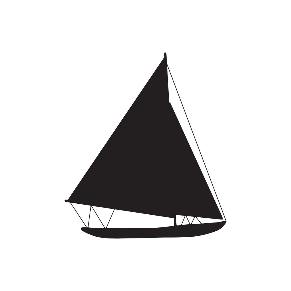 pescar barco negro silueta. pequeño buques en plano diseño. niño juguete estilo. vector ilustración en blanco antecedentes