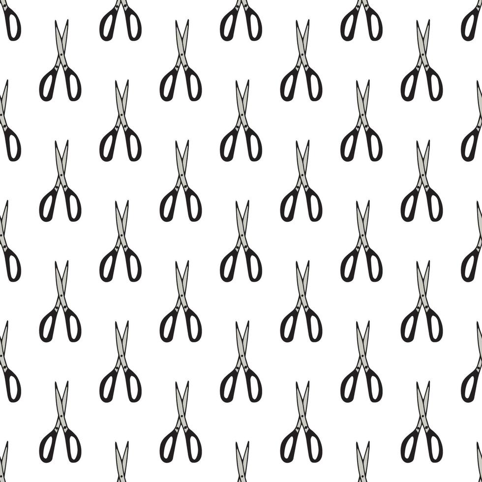 Scissor seamless pattern. Hand drawn professional pair of scissors cutting hair. Craft and scissoring. Vector print on white background