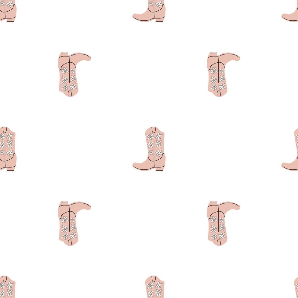 Cowboy boots with ornament seamless pattern. Wild west theme. Hand drawn colored trendy vector illustration on white background