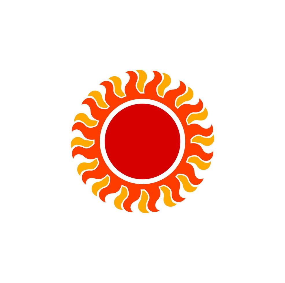 Red sun with orange patels icon. beautiful sun symbol. vector