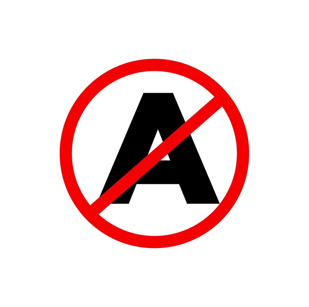 A Letter Banned vector icon. Do not use A letter.