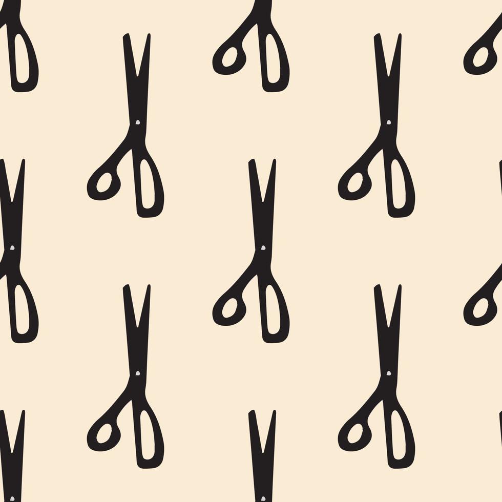 Scissor seamless pattern. Hand drawn professional pair of scissors cutting hair. Craft and scissoring. Vector print on color background