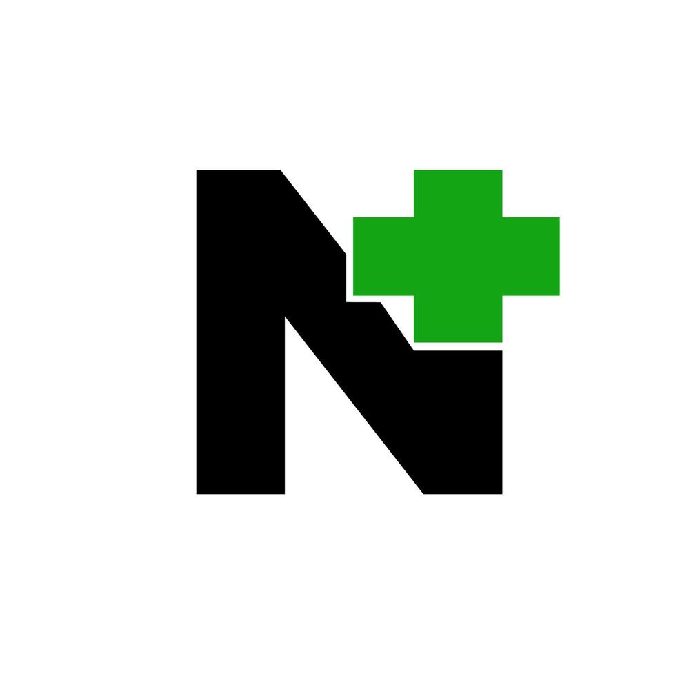 N plus brand name initial icon. N green plus monogram. vector