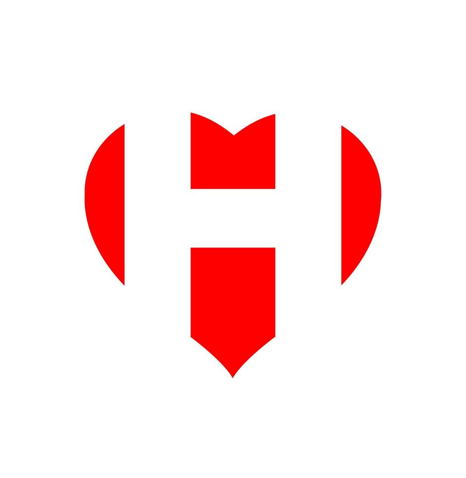 rojo corazón con h letra monograma. h y corazón. vector