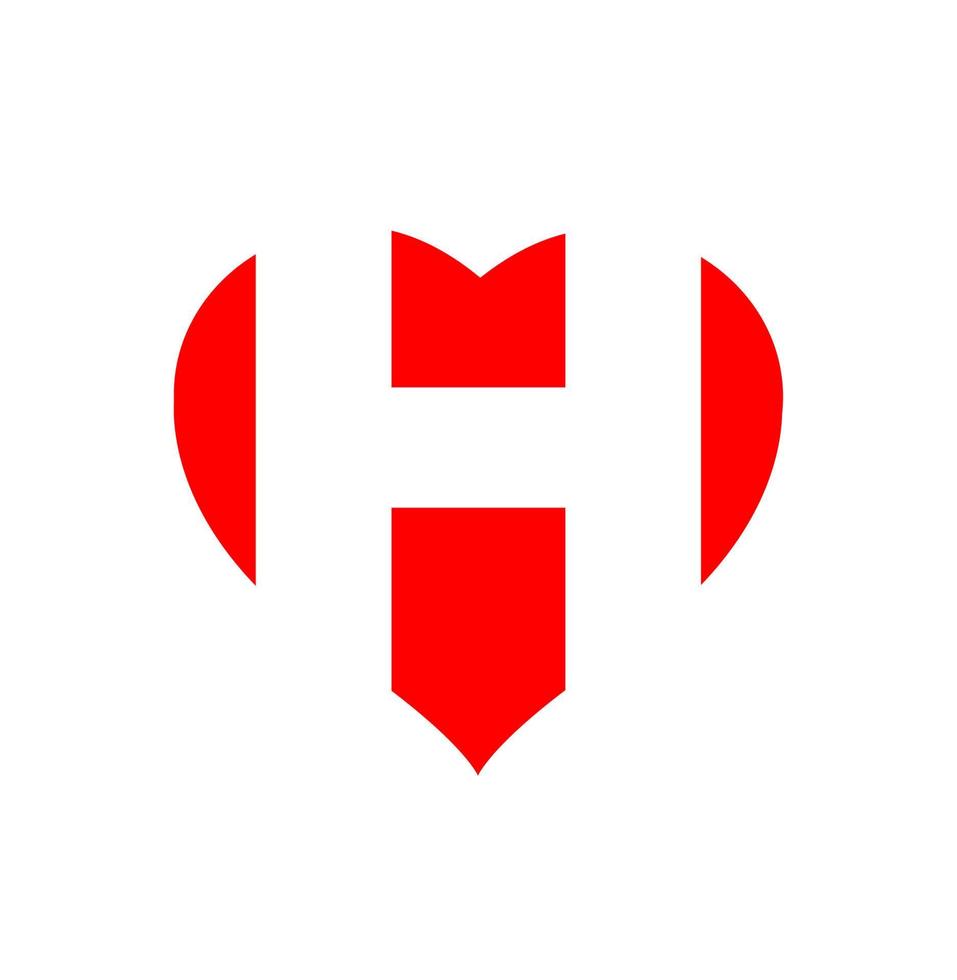 Red heart with H letter monogram. H and heart. vector