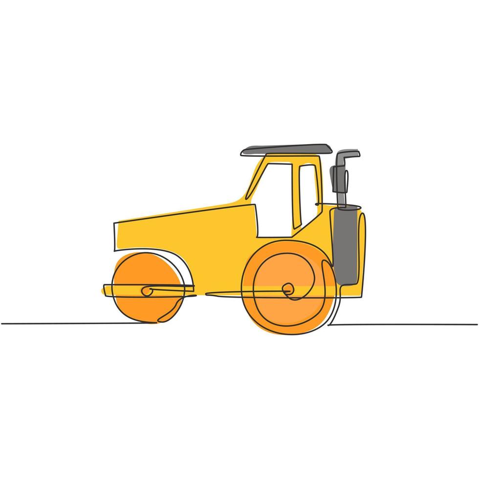 One single line drawing of harvester tractor for farming harvest vector illustration, commercial vehicle. Heavy machines vehicles agriculture concept. Modern continuous line graphic draw design